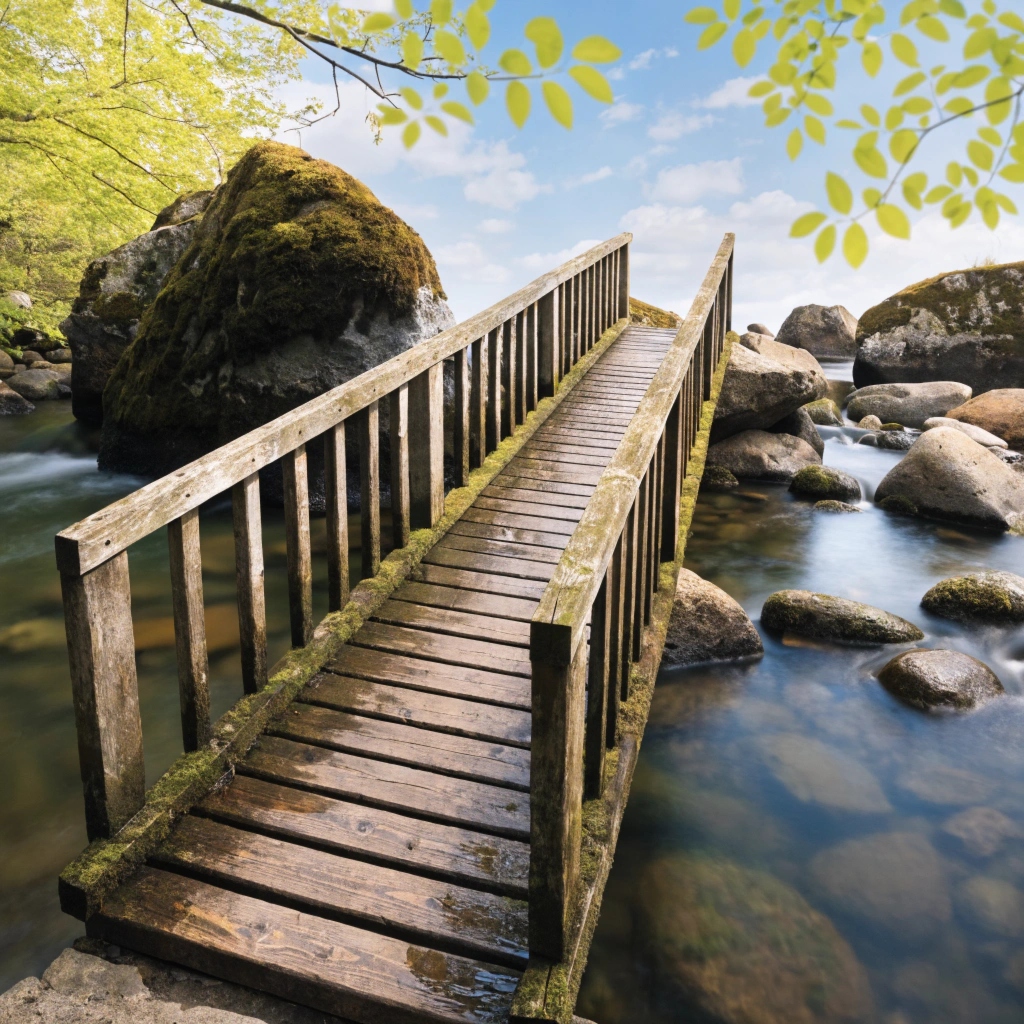 Bridge over pond leading to a better place